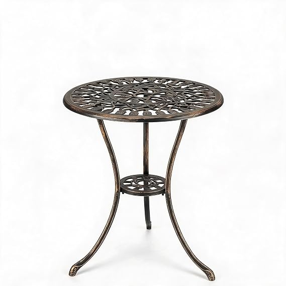 23.43" Patio Bistro Table Round Outdoor Coffee Table, Patio Tables with 1.57" Umbrella Hole, Outdoor Furniture for Porch, Backyard, Garden