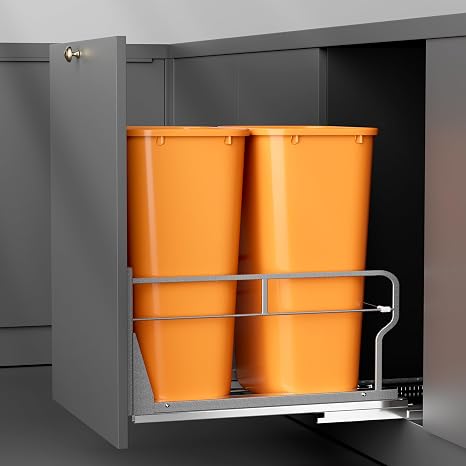 YJHome Double Pull Out Trash Can Cabinet with Soft-Close Slides