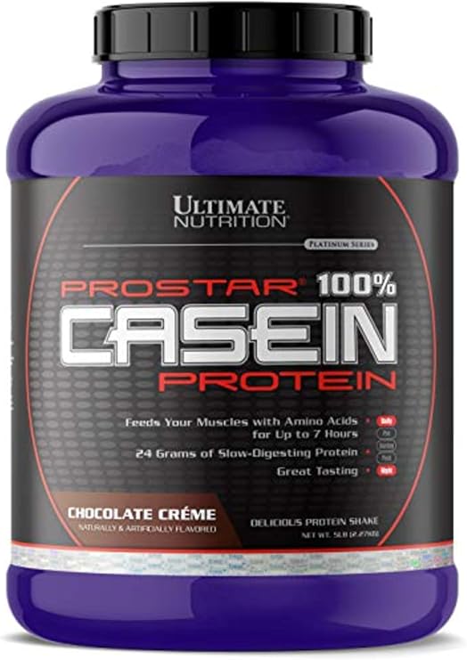 Ultimate Nutrition Prostar Micellar and Hydrolyzed Casein Protein Powder - Fat Free Overnight Muscle Growth and Recovery with BCAAs, 5 Pounds, Chocolate