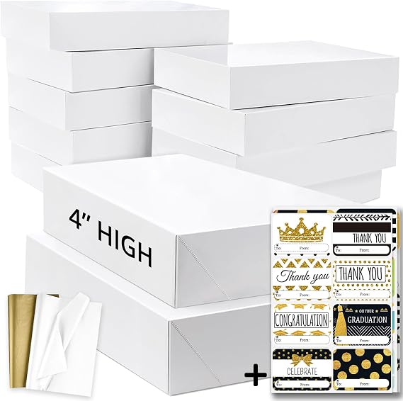12 White Extra Large Gift Wrap Boxes Bulk with Lids, 12 Tissue paper and 80 Various Occasion Tag Stickers for Wrapping Oversized Clothes (Robes, Coats&Blankets) and Graduations,Mothers, Fathers Day,Birthdays, Baby Showers, Weddings Presents.