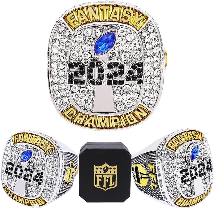 Fantasy Football Ring 2024 | Heavy FFL Champion Ring | Gold Silver Tone Plated Award Trophy for Fantasy Football League Winner
