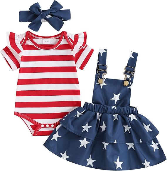 FIOMVA Baby Girl Summer Outfit Newborn Ribbed Romper Bodysuit Floral Embroidered Skirt Set Overalls Dress Cute Clothes