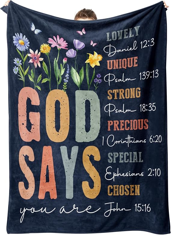SteadStyle Christian Gifts for Women - Inspirational Floral Throw, Religious Birthday Gift, Christian Blanket for Mom, Sister, Friend, Baptism & Confirmation, Spiritual Gift for Her (Blue)