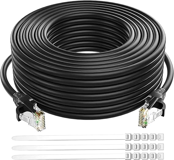 Adoreen Cat 6 Ethernet Cable 15 Ft-Black, Outdoor & Indoor Snagless Long Round RJ45 Network Cable, POE, Soft Flexible Gbps Internet LAN Computer Patch Cord for Router Modem Switch Fast Gaming+ Ties