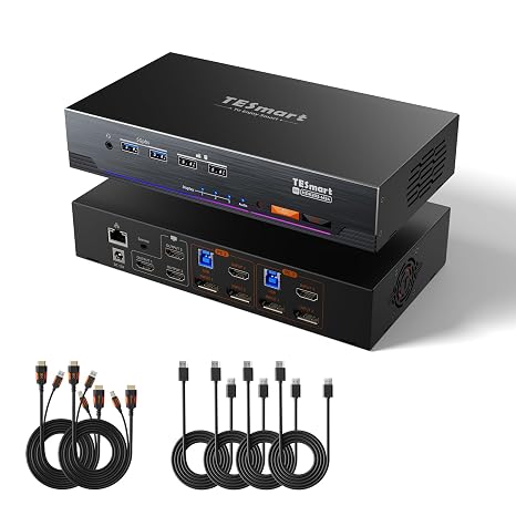 TESmart 8K@60Hz DisplayPort HDMI KVM Switch 3 Monitors 2 Computers