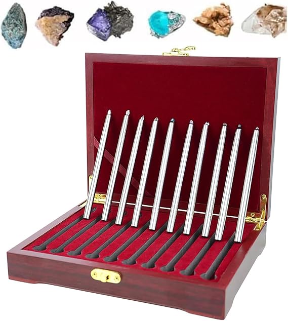 Mohs Hardness Test Kit, 1~10# Levels Measuring Range, Scratch Tester with Storage Box, Relative Wear Resistance Testing, for Industrial Mineral Identification, Gem, Jade, Jewelry