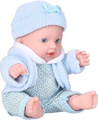Crisist Reborn Baby Doll, 8 Inch Newborn Baby Dolls Lifelike Washable for Birthday GiftsQ8G-001 Blue Sweater