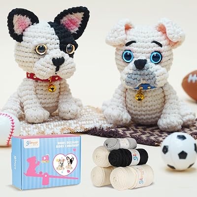 Gipony Crochet Kit for Beginners Animal,Crochet Animal Kits,Crocheting Kit for Starters,Learn to Crochet with Step-by-Step Video Tutorials,Beginner Crochet Kits for Adults2 Pack French Bulldog