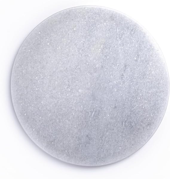White Marble Chakla, high- Quality Marble Ring Base Rolling Board Serves Multiple Purposes (9")
