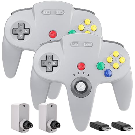 2 Pack Wireless N64 Controller Made for Switch 1 & 2, N64 Console, Gray