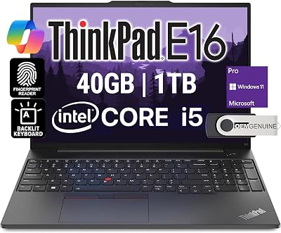 Oemgenuine Lenovo ThinkPad E16, WUXGA 16 IPS, Intel Deca Core i5-1335U, 40GB RAM, 1TB NVMe, FP, Backlit KB, WiFi 6  BT, RJ-45, FHD Webcam, W11P, Business Laptop