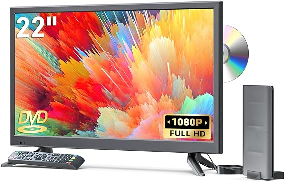 22 Inch TV with Built in DVD Player, Small Flat Screen with HDMI/USB/AV Inputs, Full HD 1080P, TV DVD Combo for RV, Kitchen, Home, Upgraded Antenna