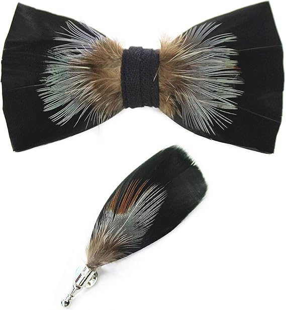 Peacock Bow Tie Feather Pre-tied Bowtie Brooch Sets Tuxedo Banquet Necktie