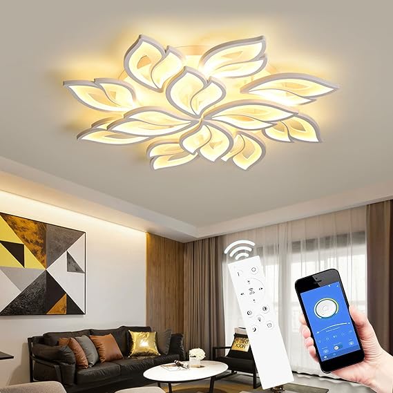 LED Ceiling Light Dimmable 90-180 W Ceiling Light LED Living Room Lamp with Remote Control App Colour Changing Modern Living Room Lamp Ceiling Light Energy Saving Dimming Ceiling Lighting Bedroom Lamp [Energy Class A]