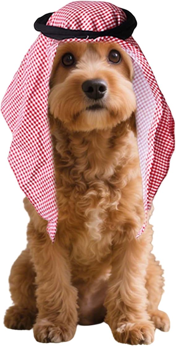 Halloween Dog Arab Muslim Costume,Funny Pet Cat Scarf Hat,Red