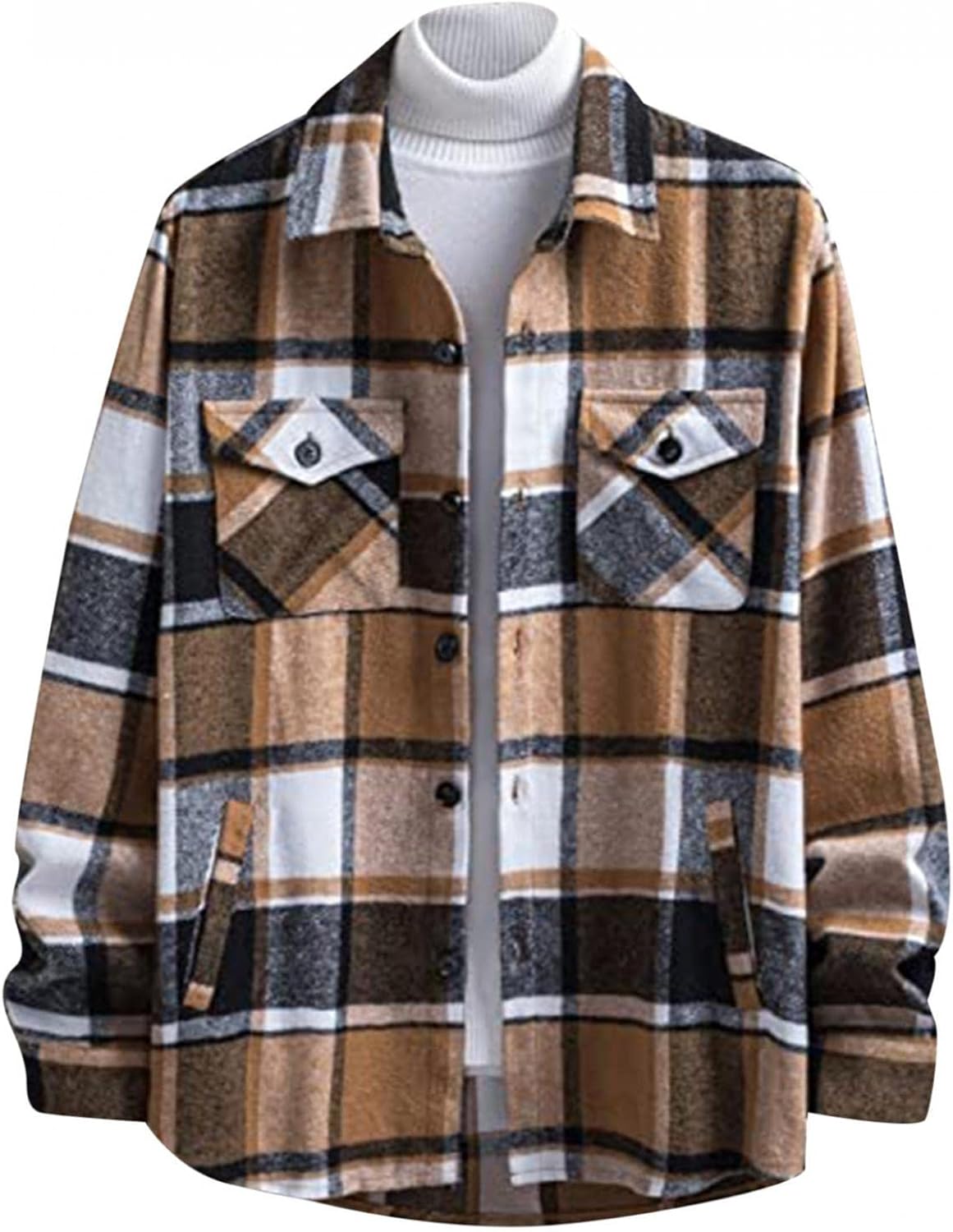 Mens Long Sleeve Plaid Shirts Men's Slim-fit Long-Sleeve Plaid Flannel Shirt Cotton Soft Outdoor Plaid Shirts Flannel Shirt Green