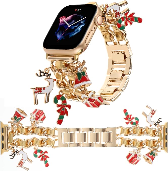 Stylish Wristband Compatible with Apple Watch Bands 38mm 40mm 41mm 42mm 44mm 45mm 49mm 46mm,Replacement Strap with Unique Pendants for iWatch Series 11 10 9 8 7 6 5 4 3 2 SE Ultra Metal Chain Charms Women