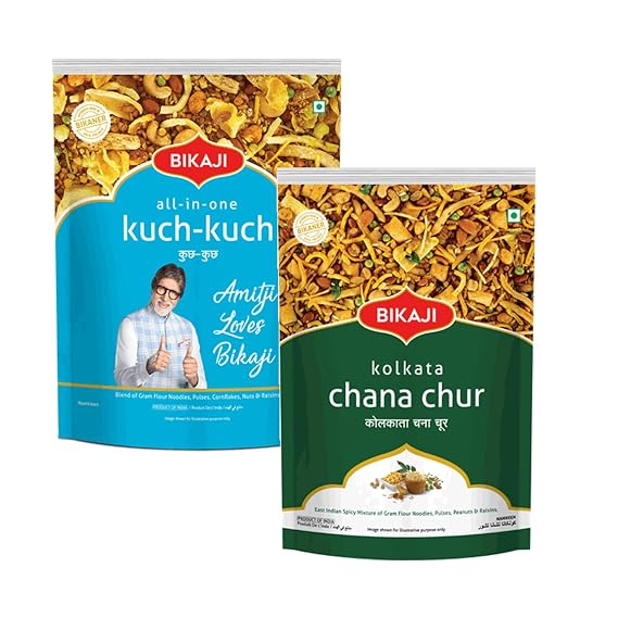 Bikaji Kuch-Kuch All in One 400g & Kolkata Roasted Chanachur 400g Combo | Authentic Indian Namkeen Pack | Crunchy Tea-Time Snack, Bar Snack & Party Mix | Spicy & Savory Munchies for Sharing & Everyday