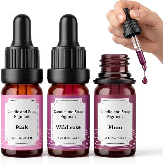 Candle Dye - 3 Colors Highly Concentrated Oil-Based Candle Dye,Vivid Candle Color for DIY Candle Making, Suitable for Soy Wax, Bees Wax, Gel Wax - Easy Color and Safe (PinkWild RosePlum)