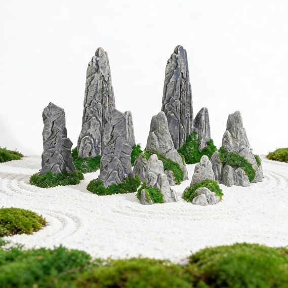 8Pcs Miniature Zen Garden Accessories, Mini Terrarium Decor Rockery, Resin Mountain Figurines for Bonsai Tree and Fairy Plant Pots