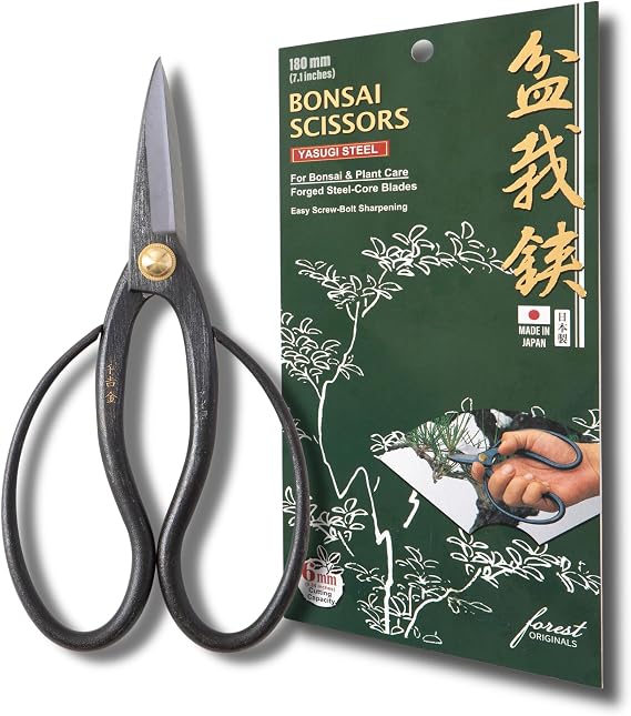 SenkichiKin Bonsai Scissors 7in (180mm) Made in Japan Pruning Shears, Sharp Carbon Steel for Precision Trimming, Lightweight Tool for Bonsai, Flowers & Indoor Plants, forest Originals