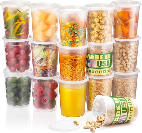 32 oz Deli Containers with Lids [24 Set] – BPA-Free Plastic Food Containers, Freezer & Microwave Safe, Stackable Meal Prep & Soup Storage Containers, Ideal for Takeout & Kitchen Use