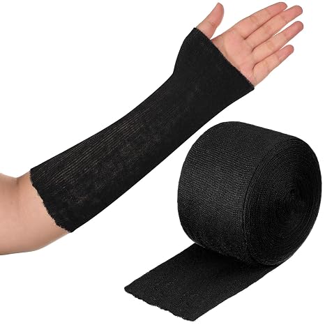 Nuanchu Cotton Stockinette Tubular Elastic Arm Cast Sleeve Roll Elastic Wrap Tube Wrist Wraps Comfortable Cast Stockinette Cosplay Accessories for Arm Leg Knee(Black,3 Inch X 5.47 Yard)