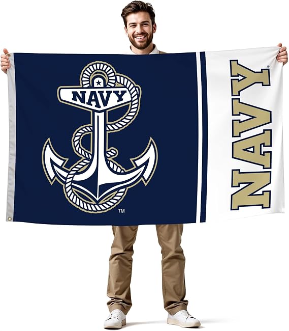 Navy Midshipmen College Sports Printed Flag - NCAA Licensed - Nylon - School Banner Navy Blue, White, Gold 3 x 5