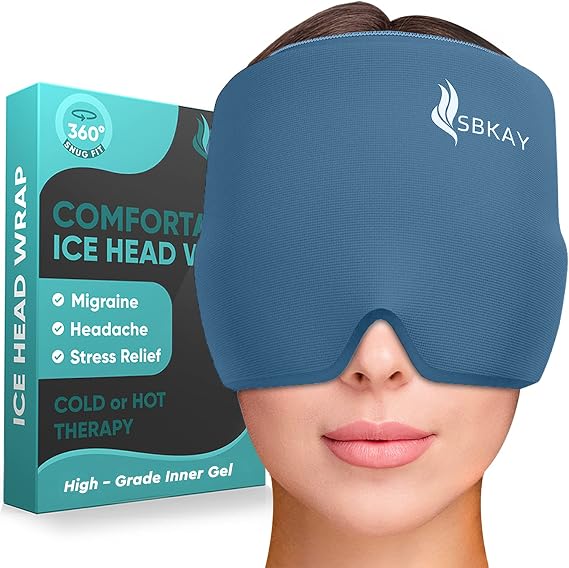 Comfortable Migraine Relief Cap - Migraine Ice Head Wrap With 360 Form Fitting Design - Gel Ice Cap - Natural Hot or Cold Therapy For Headache, Tension, Puffy Eyes, Stress Relief - One Size fits all.