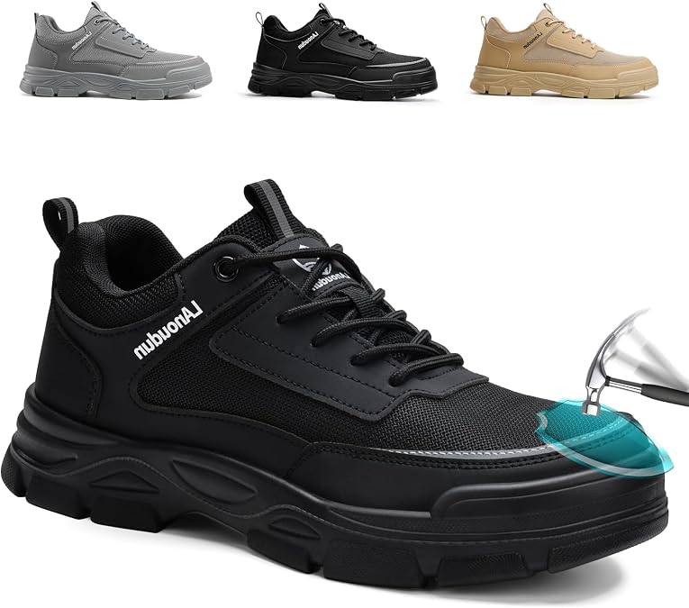 GUSAYEX Steel Toe Shoes for Men Lightweight Work Shoes Comfortable Mens Work Boots Indestructible Safety Shoe for Men Industrial Construction Steel Toe Sneakers Soft Mens Size 7