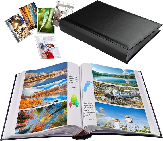 1DOT2 Photo Album 4x6, 402 Pockets, Leather Cover, Black | Memo Slip-in Pockets, Writing Space, Wedding Family Vacation Mother's Day
