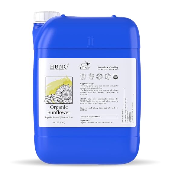 HBNO Organic Sunflower Oil - 8.8 lbs (4kg) - Ideal for Shampoos, Conditioners, Face wash, Lotions, and Skin care products.