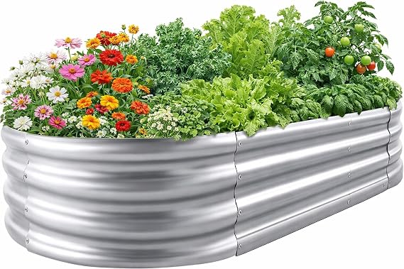 Galvanized Raised Garden Bed for Outdoor: 4X2X1ft Durable Metal Vegetable Plant Container Kit - Oval Planter Box for Gardening Flower Trough （2 Pack）