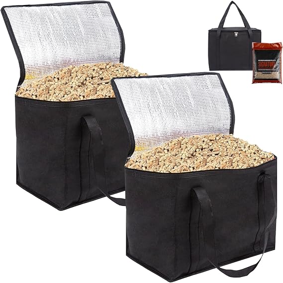2 Pack Wood Pellet Storage Containers Stay Dry Fuel Wood Chips Storage Bag Waterproof Outdoor Storage Container for Pellets, Charcoal Carrying Bag