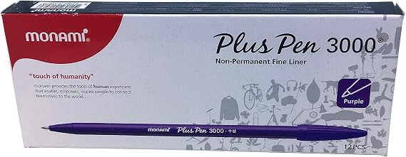 Monami Plus Pen 3000 Fine Sign Pen Felt Tip Water Based Ink [Pack of 12] - Purple