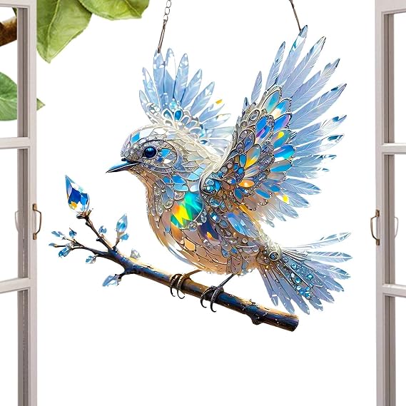 60g Crystal Bluebird Ornament – Bird Decor, Window Pendant | Acrylic Light Catcher, Decorative Hanging Sculpture for Outdoor Garden Yard Display and Living Room Holiday Scene Decoration
