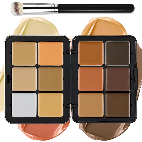 12 Colors Cream [Contour Concealer Foundation] Makeup Palette for Cheeks - All in One Makeup Palette Kit with Brush, Natural Matte Long Wearing, Waterproof Blendable Face Make Up Pallete (#03)