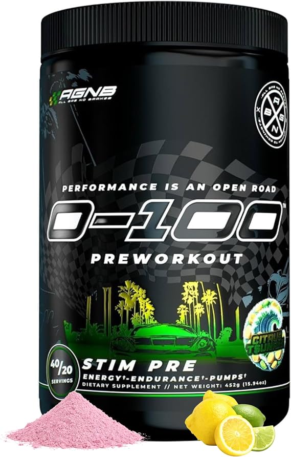 AGNB 0-100 Pre Workout Powder | 10g L-Citrulline, 450mg Caffeine, Alpha-GPC | High Stim Nitric Oxide Pump, Focus & Energy | No Beta Alanine, No Crash | Men & Women Citrus Tsunami 40/20 Servings