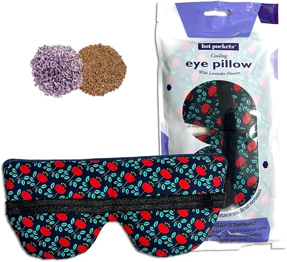 Hot Pockets Lavander Eye Mask - Reusable Cold Pack Sleep Mask with Natural Lavender & Flaxseed for Eye Comfort & Relaxation - Anemone