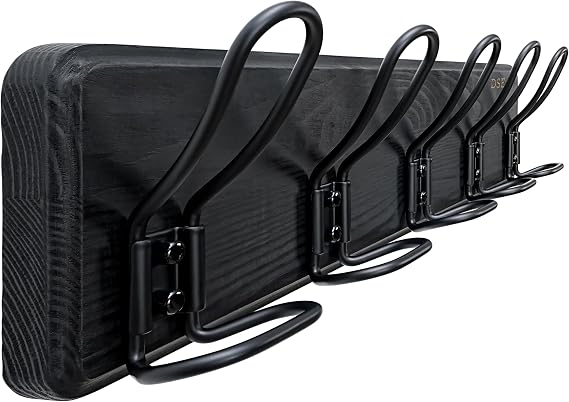 Coat Rack Wall Mounted - Heavy Duty Farmhouse Rustic Wall Coat Hanger with 5 Wire Hooks for Clothes Hat Jacket Towel, RusticWire, G25A, Black