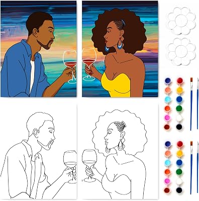 Gimdesaj 2 Pack Sip and Paint Kit Painting Kit Supplies Canvas Painting Art Painting Set Pre Drawn Canvas to Paint for Adults Couples Date Night Party Valentines Day Gift8x10
