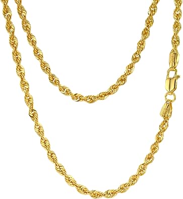 JEWELHEART 14K Real Gold Rope Chain For Men - 2.7mm 3.3mm 5mm Sturdy Thick Diamond Cut Twist Link Chain Necklace - Yellow Gold Pendant Necklace For Women with Lobster Clasp 16" 18" 20" 22" 24"