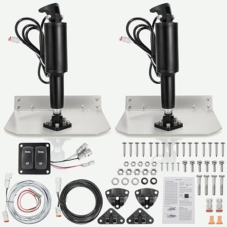 9" x 12" Standard Mount Electric Trim Tab Kit, | 12V(3V) Boat Trim Tabs w/Double Rocker Switch,Stainless Steel Planes,Deutsch-Style Connectors for 1625 ft Boats