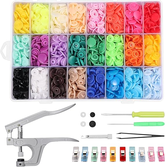 KAMTOP Snap Pliers Set, 408 Sets T5 Plastic Snap Buttons Kit, 24 Colors