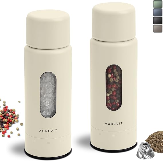 Salt and Pepper Grinder Set Manual, Salt and Pepper Mill with Ceramic/Stainless Steel Core, External Adjustable Coarseness, Refillable, Durable (2 Packs, Buttercream)