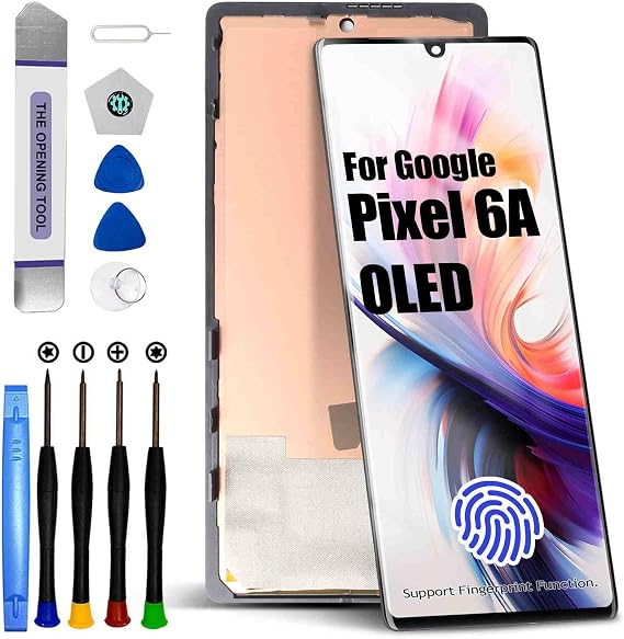 for Google Pixel 6A LCD Screen Replacement for Google Pixel 6A LCD Display Touch Screen Display Assembly Repair Kits with Frame GX7AS GB62Z G1AZG GB17L (OLED with Fingerprint Function)