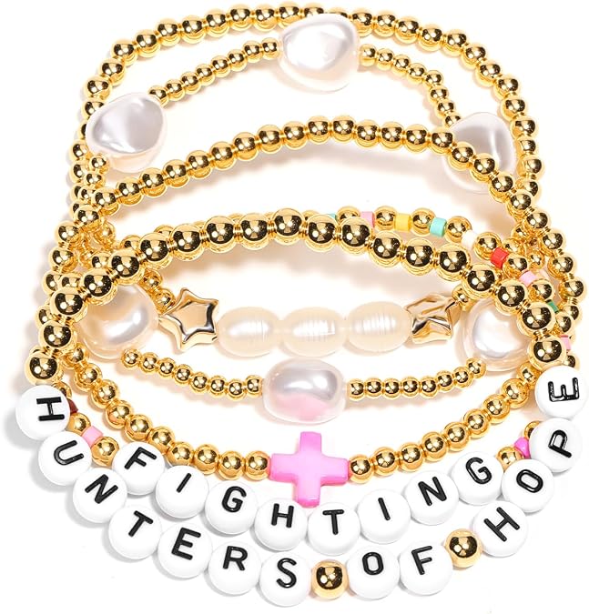 AICase 18K Gold Plated Clover Bracelet Dupes Gold/White/Black Bracelet Set for Women Flower Leaf Lucky Clover Bracelets Trendy Jewelry Birthday Gifts for Women/MoM/Friends