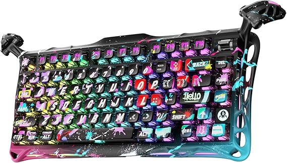 GravaStar Mercury V75 Pro HE Hall Effect Magnetic Switch Gaming Keyboard, Hot-Swappable, Rapid Trigger, 8000Hz, 0.125ms Ultra Low Latency, Wired, RGB Illuminated, English Q, Neon Graffiti