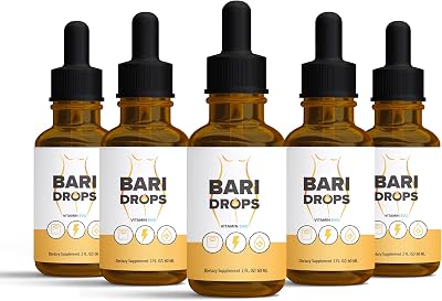 5 Pack Bari Drops, GLP-1, Bari Liquid Drops Supplement, BariDrops Liquids Extract Formula, Bari Liquid Drops Review, Premium Lion All Natural Formula, Green Bottle 5 Bottles 5 Month Supply 10 Oz