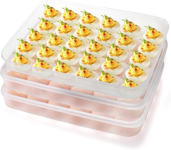 3 Pack Deviled Egg Containers with Lid, 90 Slots Plastic Egg Holder
